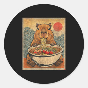 Sticker Rond Ramen de capybara japonais drôle graphique kawaii