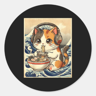 Sticker Rond Ramen de chat d'anime Joueur Art japonais Rétro Vi