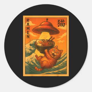 Sticker Rond Ramen de chat Ufo drôle anime japonais hommes femm