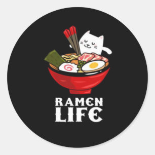 Sticker Rond Ramen Life Chat Manger sur le Coton Poly Unisex