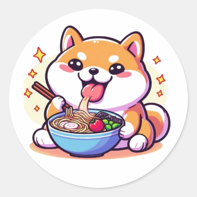 Sticker Rond Ramen-Loving Cat – Cute Japanese Food Art (Devant)
