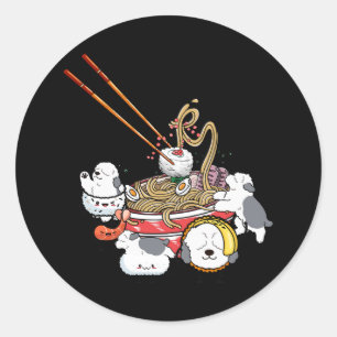 Sticker Rond Ramen Sushi Vieux anglais Sheepdog Chien Nourritur