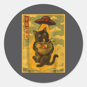 Sticker Rond Ramen Ufo Chat Drôle Anime Japonais Pour Hommes Fe