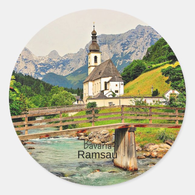 Sticker Rond Ramsau. Paysage de Bavière (Devant)