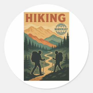 Sticker Rond Randonnée en montagne vintage - Retro Randonnée Tr