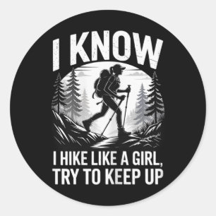 Sticker Rond Randonnée montagne randonnée et camping, j'aime la