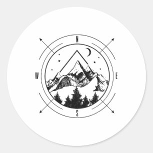 Sticker Rond Randonnée Montagnes Nature Camping Comp Extérieur