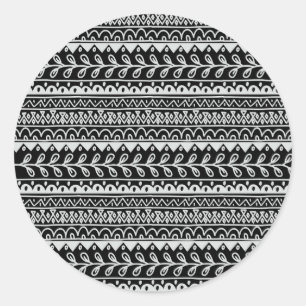 Sticker Rond Rangées de motifs gribouillés noir et blanc