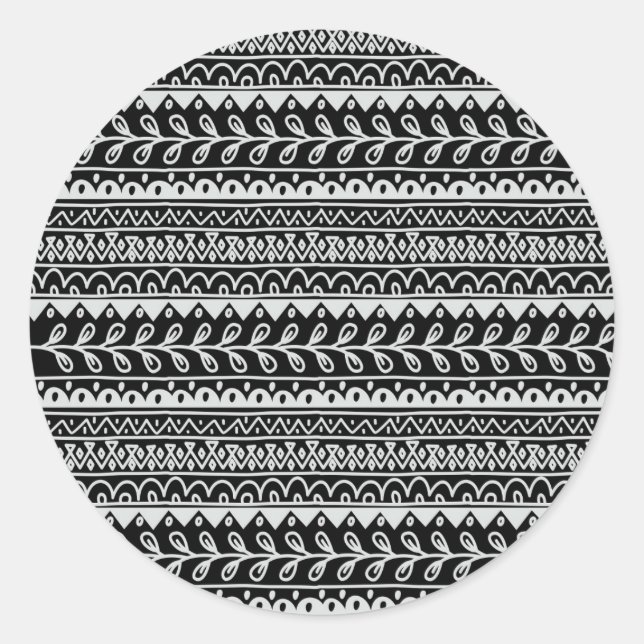 Sticker Rond Rangées de motifs gribouillés noir et blanc (Devant)