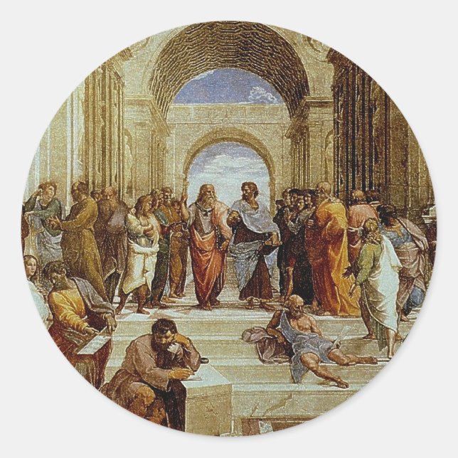 Sticker Rond Raphael's "The School of Athens" Détail vers 1511 (Devant)