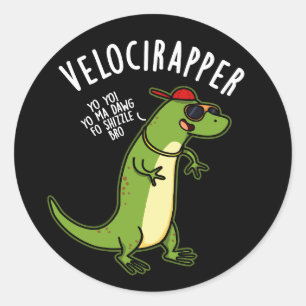 Sticker Rond Rapide-rappeur Drôle de dinosaure Punir Fond sombr