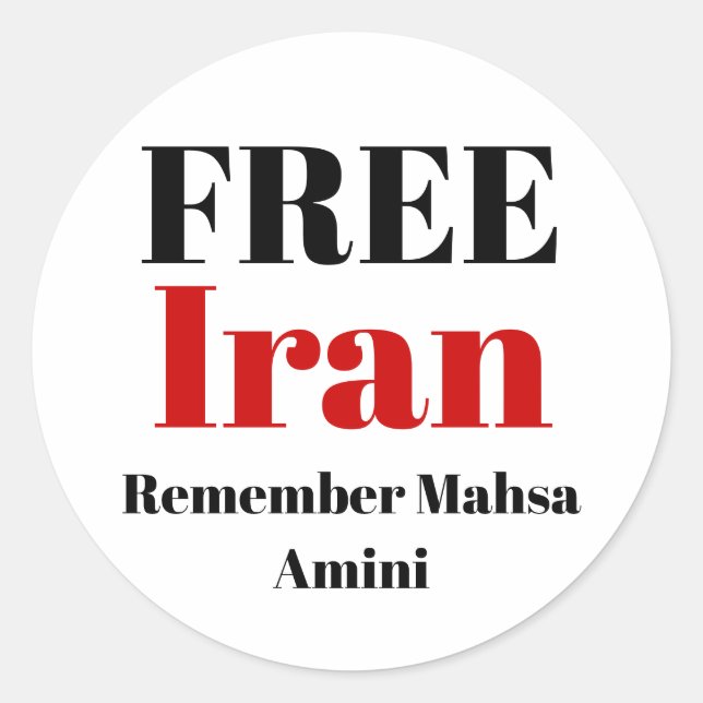 Sticker Rond RAPPEL IRAN LIBRE Mahsa Amini (Devant)