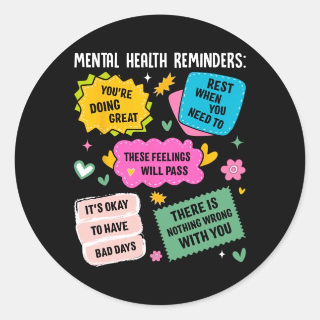 Sticker Rond Rappels de santé mentale  (Devant)