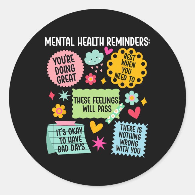 Sticker Rond Rappels de santé mentale Mois de sensibilisation à (Devant)