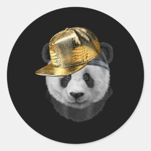 Sticker Rond Rapper Giant Panda En Casquette Hip hop