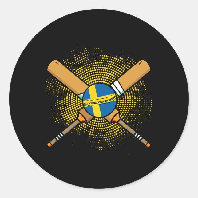 Sticker Rond Raquette de cricket suédoise et ll drapeau de la S (Devant)