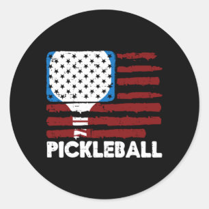 Sticker Rond Raquette de Pickleball Drapeau Patriot Pickle Ball