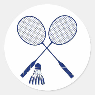 Sticker Rond Raquettes de badminton minimales Volant Birdie Ble