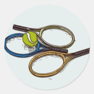 Sticker Rond Raquettes de tennis avec boule aquarelle