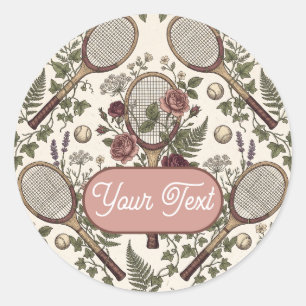 Sticker Rond Raquettes de tennis florales vintage personnalisée