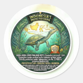 Sticker Rond Rare Tortue à Cou de Serpent de l'Île de Rote - Pr