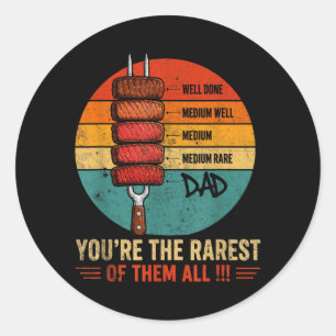 Sticker Rond Rareté du steak pour papa humour de grillade