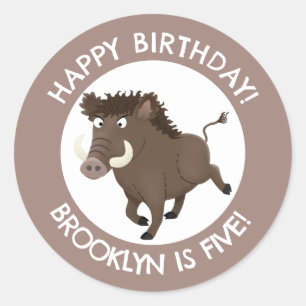 Sticker Rond Rasoir sanglier personnalisé dessin animé annivers