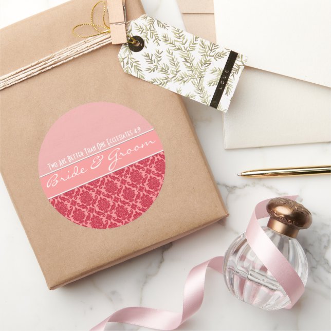 Sticker Rond Raspberry Blush Mariage damassé rose (Cadeaux)