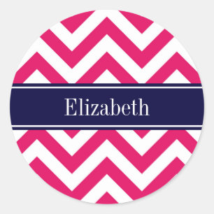 Sticker Rond Raspberry Lg Chevron Marine Nom bleu Monogramme