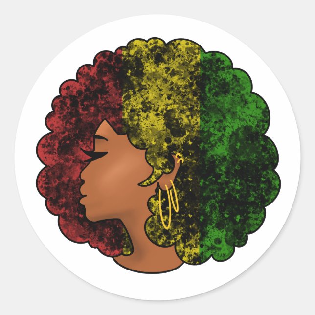 Sticker Rond Rasta femme noire afro rouge jaune vert (Devant)