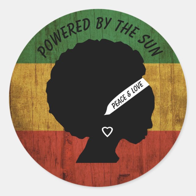 Sticker Rond Rasta Femme Paix & Amour Powered by the Sun (Devant)