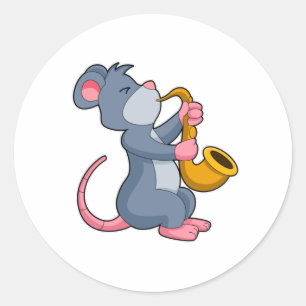 Sticker Rond Rat à Musique avec Saxophone