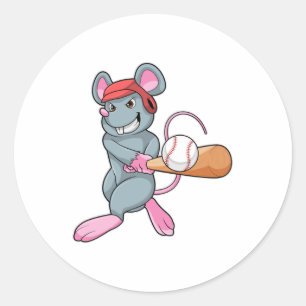 Sticker Rond Rat au baseball avec une batte de baseball et un c