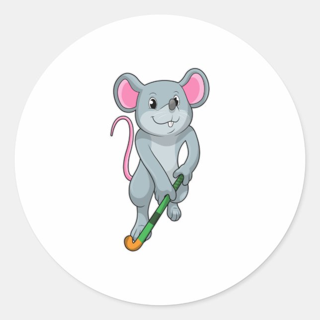 Sticker Rond Rat au hockey avec chauve-souris de hockey (Devant)