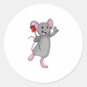 Sticker Rond Rat avec fleur Rose