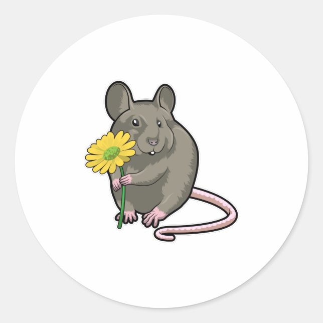 Sticker Rond Rat avec fleurs jaunes (Devant)