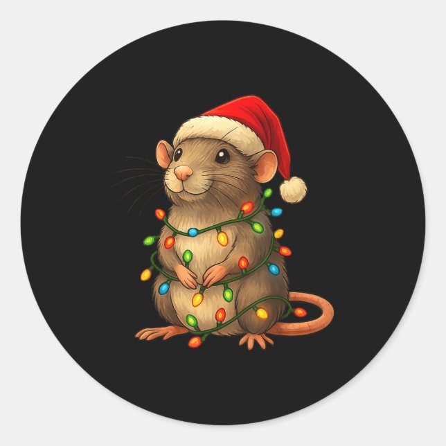 Sticker Rond Rat Christmas Pajama Funny Xmas Lights Animals Lov (Devant)