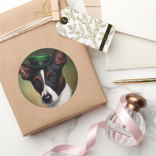 Sticker Rond Rat Terrier Chien en robe de fête St. Patrick