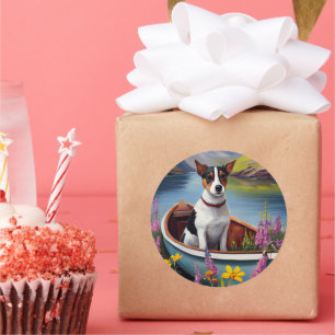 Sticker Rond Rat Terrier sur une pagaie : une aventure Pittores