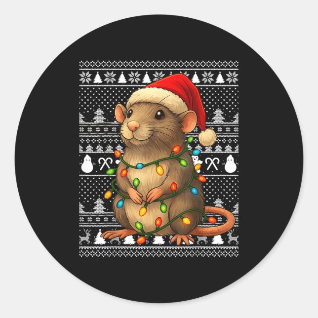 Sticker Rond Rat Ugly Christmas Santa Costume Family Xmas Women (Devant)