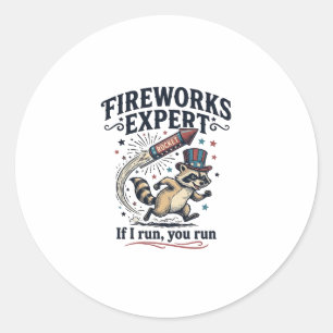 Sticker Rond Raton Expert Feux d'Artifice Vintage Quatre Juille