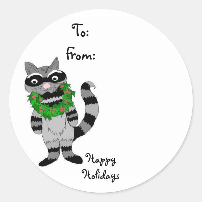 Sticker Rond Raton laveur avec couronne de Noël (Devant)
