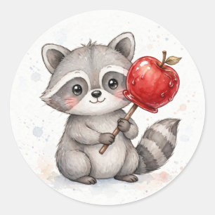 Sticker Rond Raton laveur avec pomme de bonbon Halloween