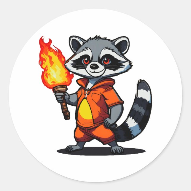 Sticker Rond Raton laveur avec torche (Devant)