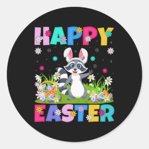 Sticker Rond Raton laveur Bonne chasse aux œufs de Pâques Lapin