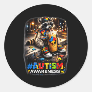 Sticker Rond Raton laveur buvant du café glacé sensibilisation