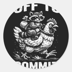 Sticker Rond Raton laveur chevauchant un poulet pour devenir dé