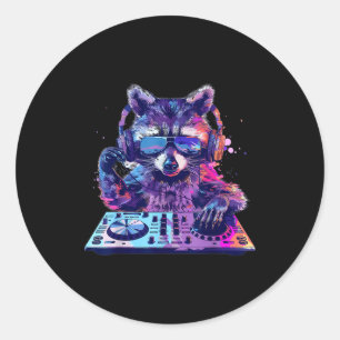 Sticker Rond Raton laveur Dj Edm Techno House Musique Drôle Amo