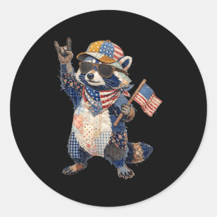 Sticker Rond Raton laveur drôle drapeau américain animal patrio