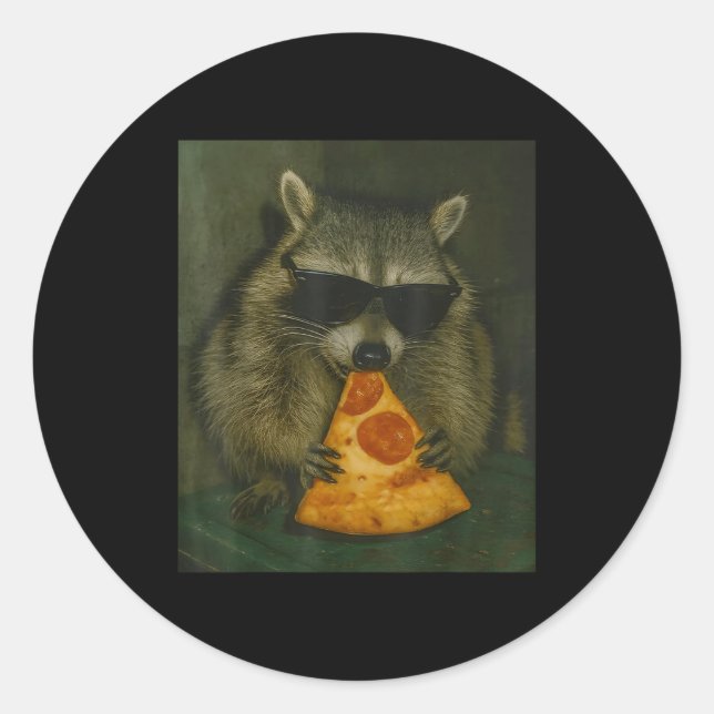 Sticker Rond Raton laveur drôle mangeant Zza Animal Meme Hommes (Devant)